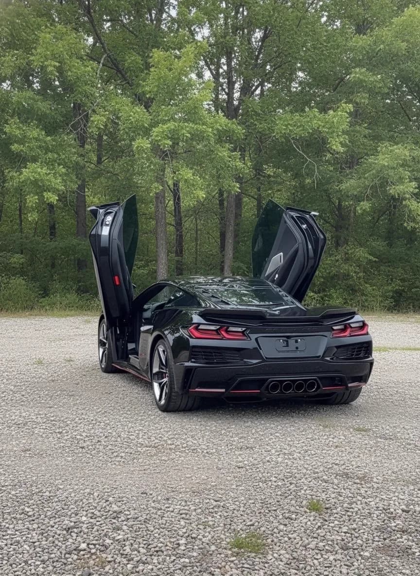Black Chevrolet Corvette C8 Z06 with vertical doors open